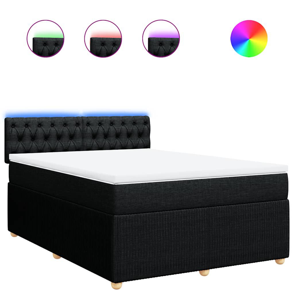 vidaXL Κρεβάτι Boxspring με Στρώμα Μαύρο 140x190 εκ. Υφασμάτινο