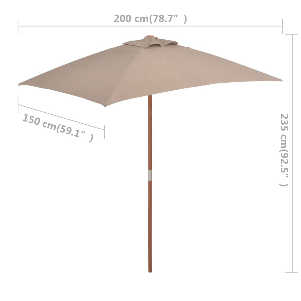 vidaXL Ομπρέλα Κήπου Χρώμα Taupe 150 x 200 εκ. με Ξύλινο Ιστό