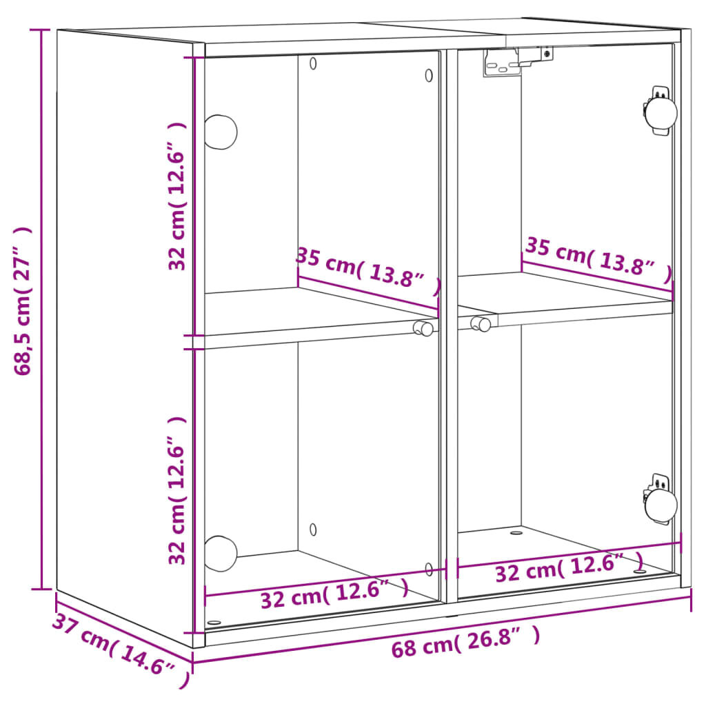vidaXL Ντουλάπι Τοίχου Καπνιστή Δρυς 68x37x68,5 εκ. Γυάλινες Πόρτες