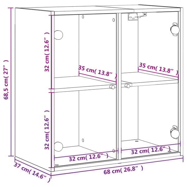 vidaXL Ντουλάπι Τοίχου Καπνιστή Δρυς 68x37x68,5 εκ. Γυάλινες Πόρτες