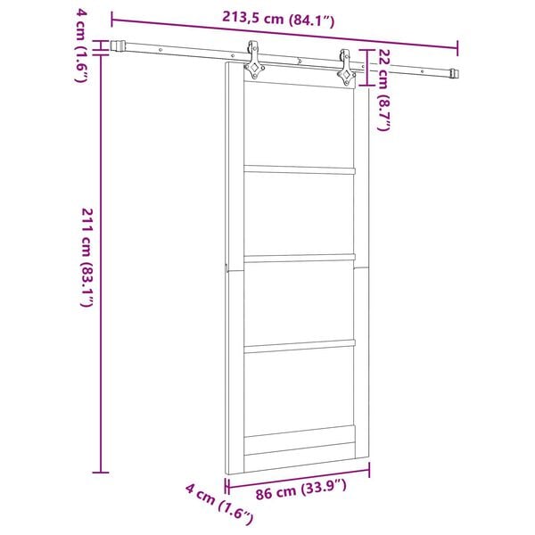 vidaXL Σετ Συρόμενης Πόρτας ORKDAL Λευκό και μαύρο 86 x 211 cm