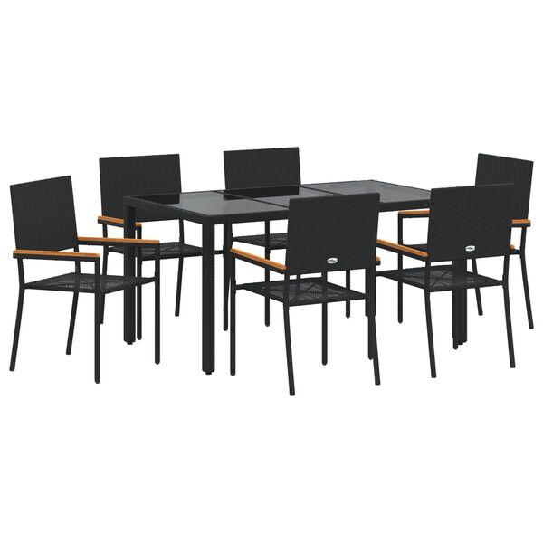 vidaXL Σέτ φαγητού για κήπο 7 pcs Μαύρο 150 x 90 x 75 cm