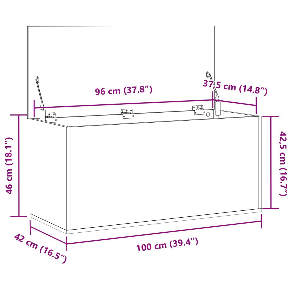 Κουτί αποθήκευσης vidaXL με καπάκι Artisan Oak 100x42x46 εκ. από Κατασκευασμένο Ξύλο