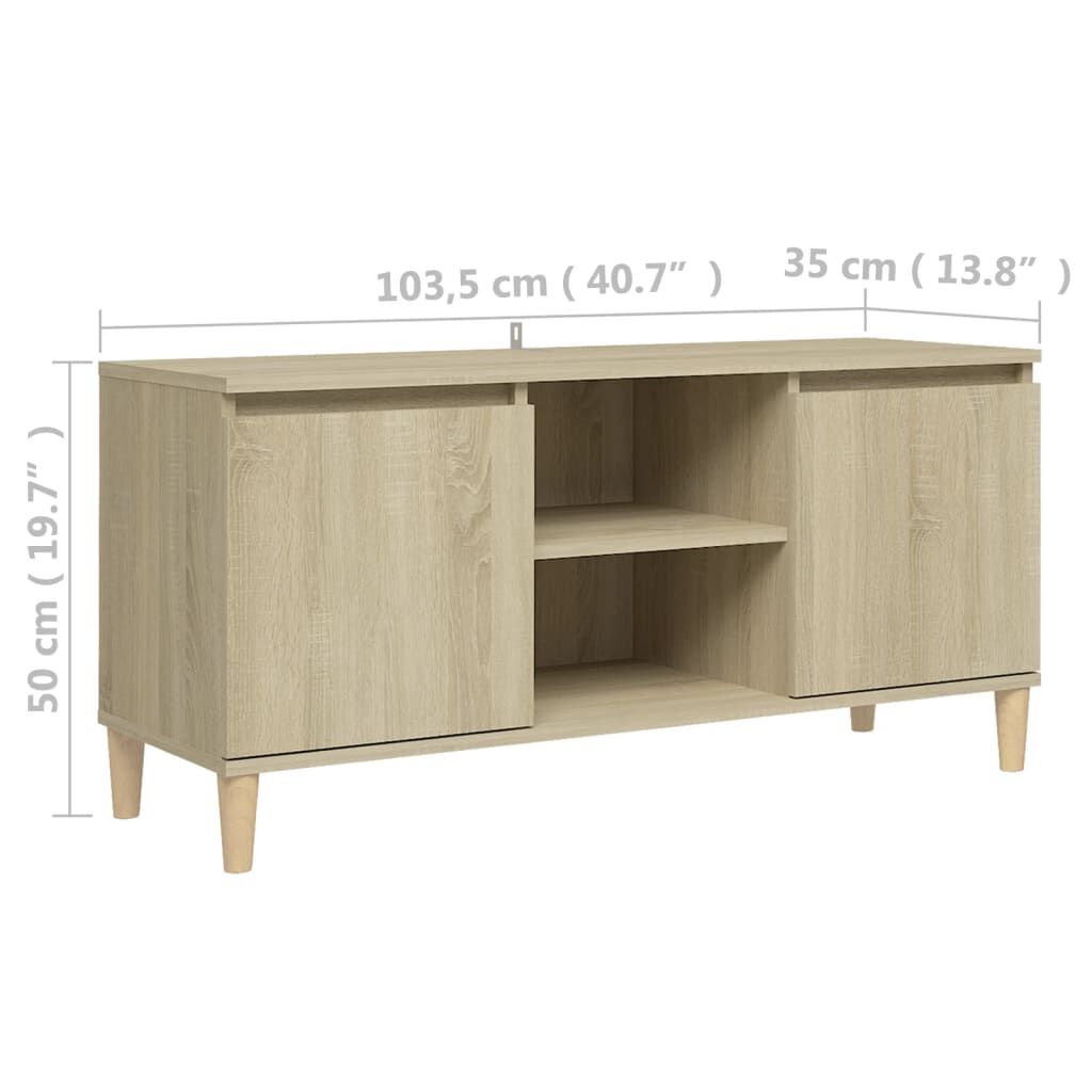 vidaXL Έπιπλο Τηλεόρασης Καφέ Δρυς 103,5x35x50εκ. Μασίφ Ξύλινα Πόδια