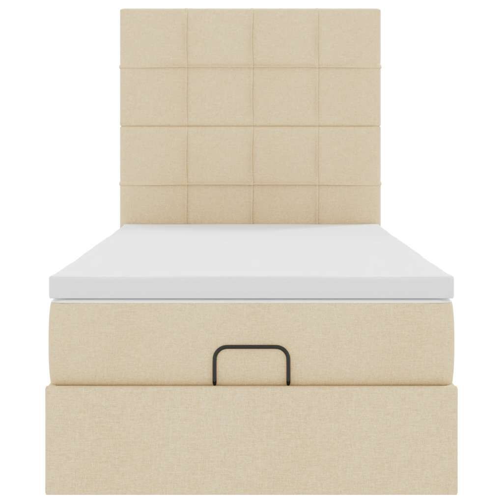 vidaXL Οθωμανικό κρεβάτι με στρώμα Cream 90x200cm ύφασμα