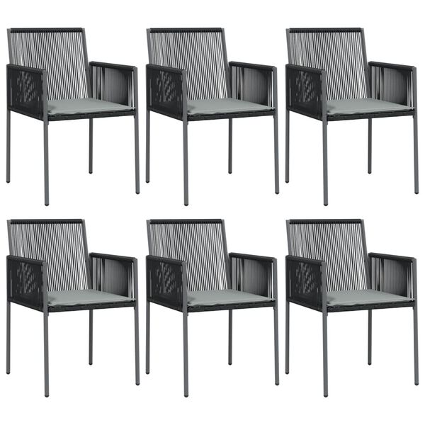 vidaXL Καρέκλες Κήπου 6 τεμ. Μαύρο 54x60,5x83,5 εκ Συνθ. Ρατάν&Μαξιλ.