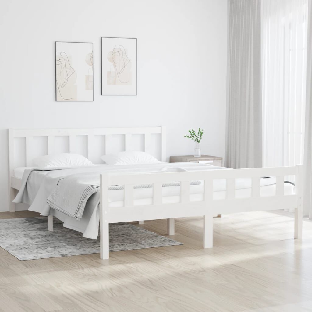 vidaXL Πλαίσιο Κρεβατιού Λευκό 150 x 200 εκ. Μασίφ Ξύλο King Size