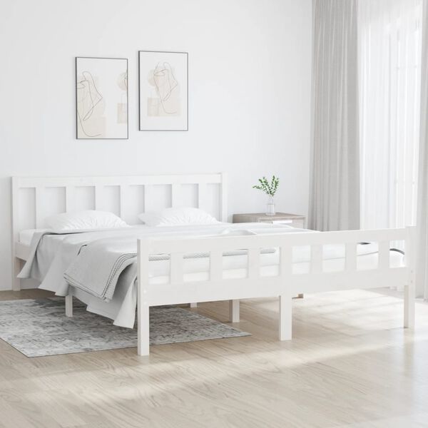 vidaXL Πλαίσιο Κρεβατιού Λευκό 150 x 200 εκ. Μασίφ Ξύλο King Size