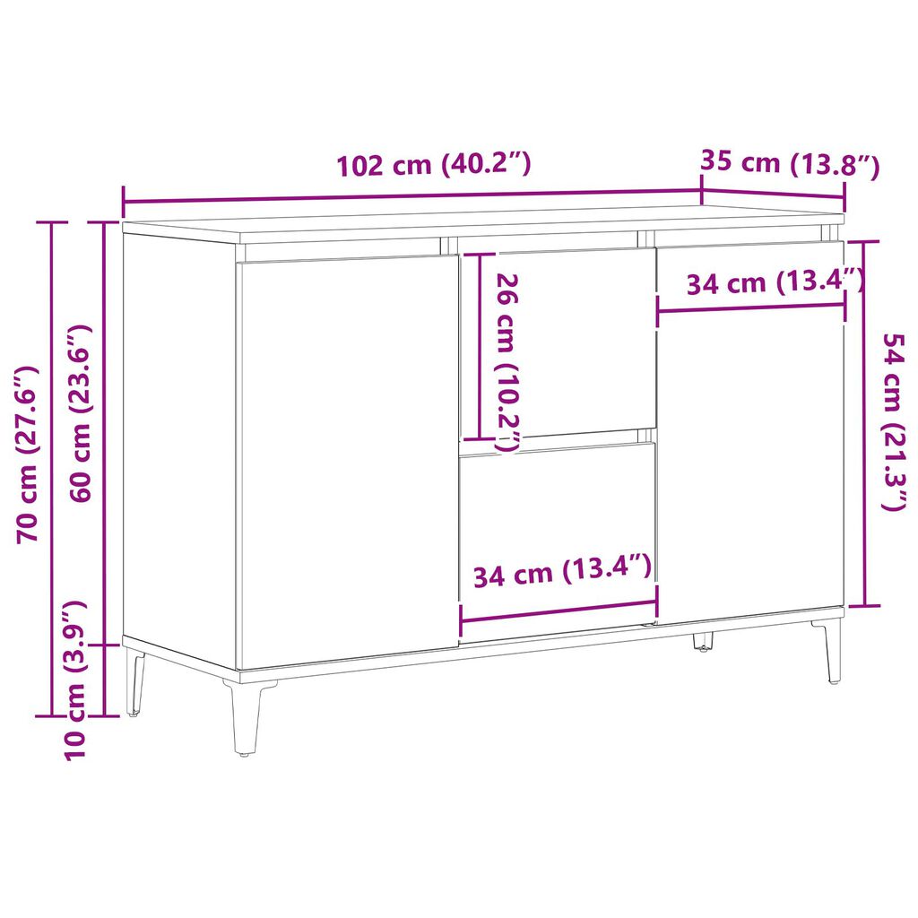 vidaXL Πλαϊνό γραφείο σε Μαύρο Δρυς 104x35x70 εκ. Φτιαγμένο από ξύλο