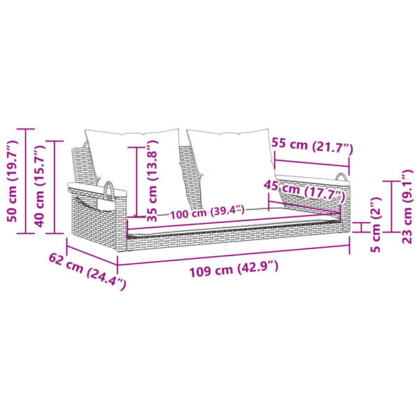 vidaXL Παγκάκι Κουνιστό Μπεζ 109x62x40εκ. Συνθετικό Ρατάν με Μαξιλάρια