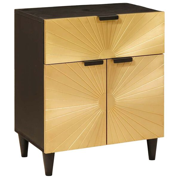 vidaXL Κομοδίνο Μαύρο και Χρυσό 50 x 33 x 60 εκ Μασίφ ξύλο μάνγκο
