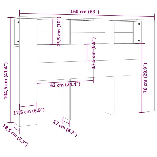 vidaXL Κεφαλάρι Με Αποθηκευτικό Χώρο Sonoma Δρυς 160x19x103,5 εκ.