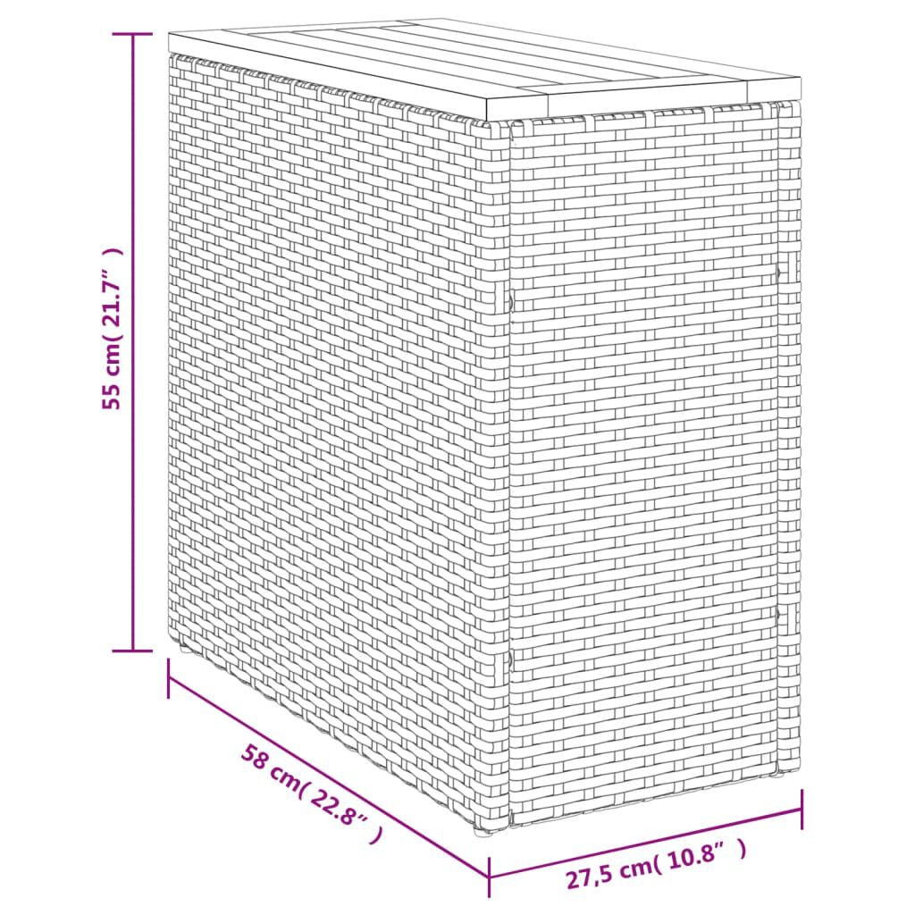 vidaXL Τραπέζι Κήπου με Ξύλινη Επιφάνεια Γκρι 58x27,5x55εκ Συνθ. Ρατάν