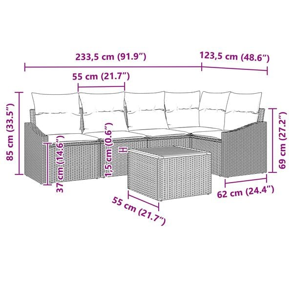 vidaXL Σετ Καναπέ Κήπου 6 pcs Γκρι