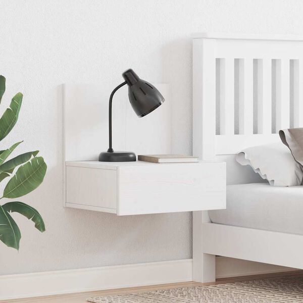 vidaXL Κομοδίνο με συρτάρι Λευκό 42 x 32,5 x 40 εκ Μασίφ ξύλο πεύκου