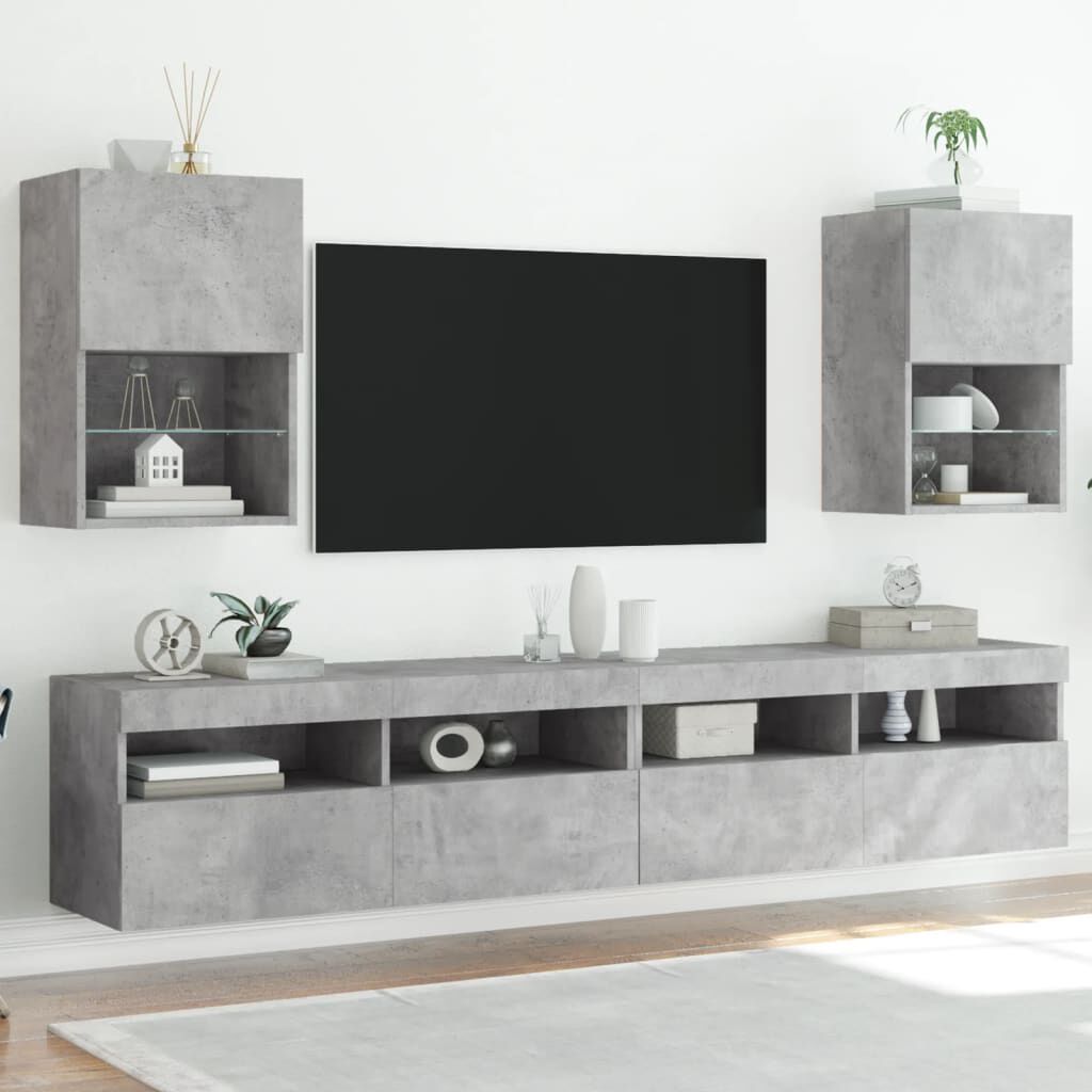 vidaXL Έπιπλα Τηλεόρασης με LED 2 τεμ. Γκρι Σκυροδέματος 40,5x30x60εκ.