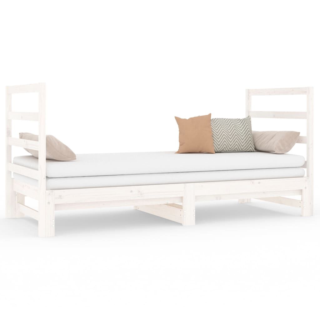 vidaXL Καναπές Κρεβάτι Συρόμενος Λευκός 2x(90x190) εκ. από Μασίφ Πεύκο
