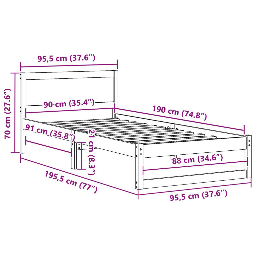 vidaXL Κρεβάτι Φυσικό Μασίφ Ξύλο Πεύκου 90 x 190 cm Μετατρέψιμο