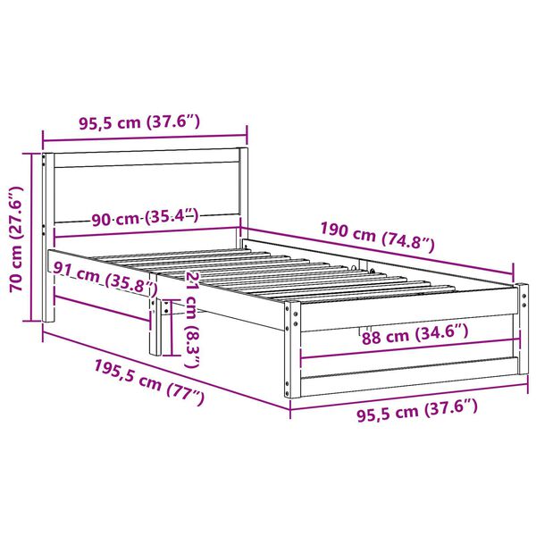 vidaXL Κρεβάτι Φυσικό Μασίφ Ξύλο Πεύκου 90 x 190 cm Μετατρέψιμο