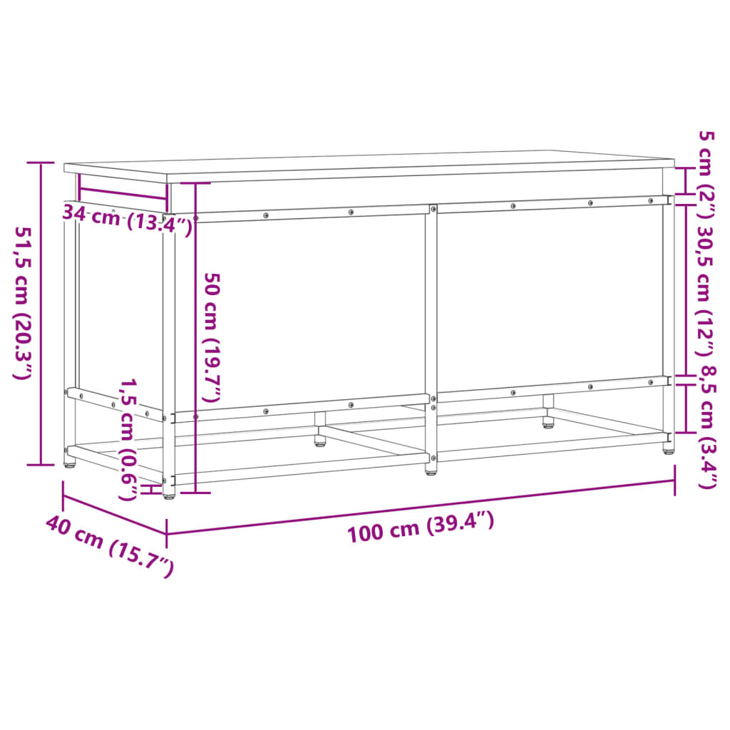 vidaXL Κουτί Αποθήκευσης με Sonoma Δρυς 100x40x51,5 εκ. Επεξ. Ξύλο