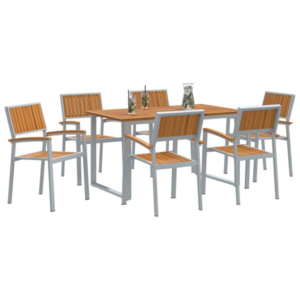vidaXL Σέτ φαγητού για κήπο 7 pcs Γκρι και καφέ 140 x 80 x 75 cm