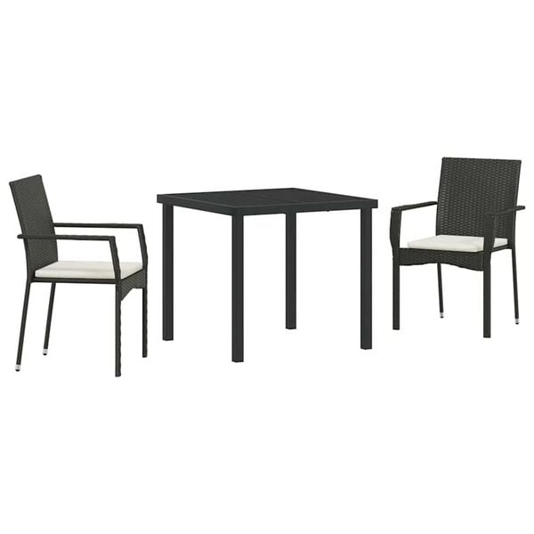 vidaXL Σέτ φαγητού για κήπο με μαξιλάρι 3 pcs Μαύρο Πολυ ράταν