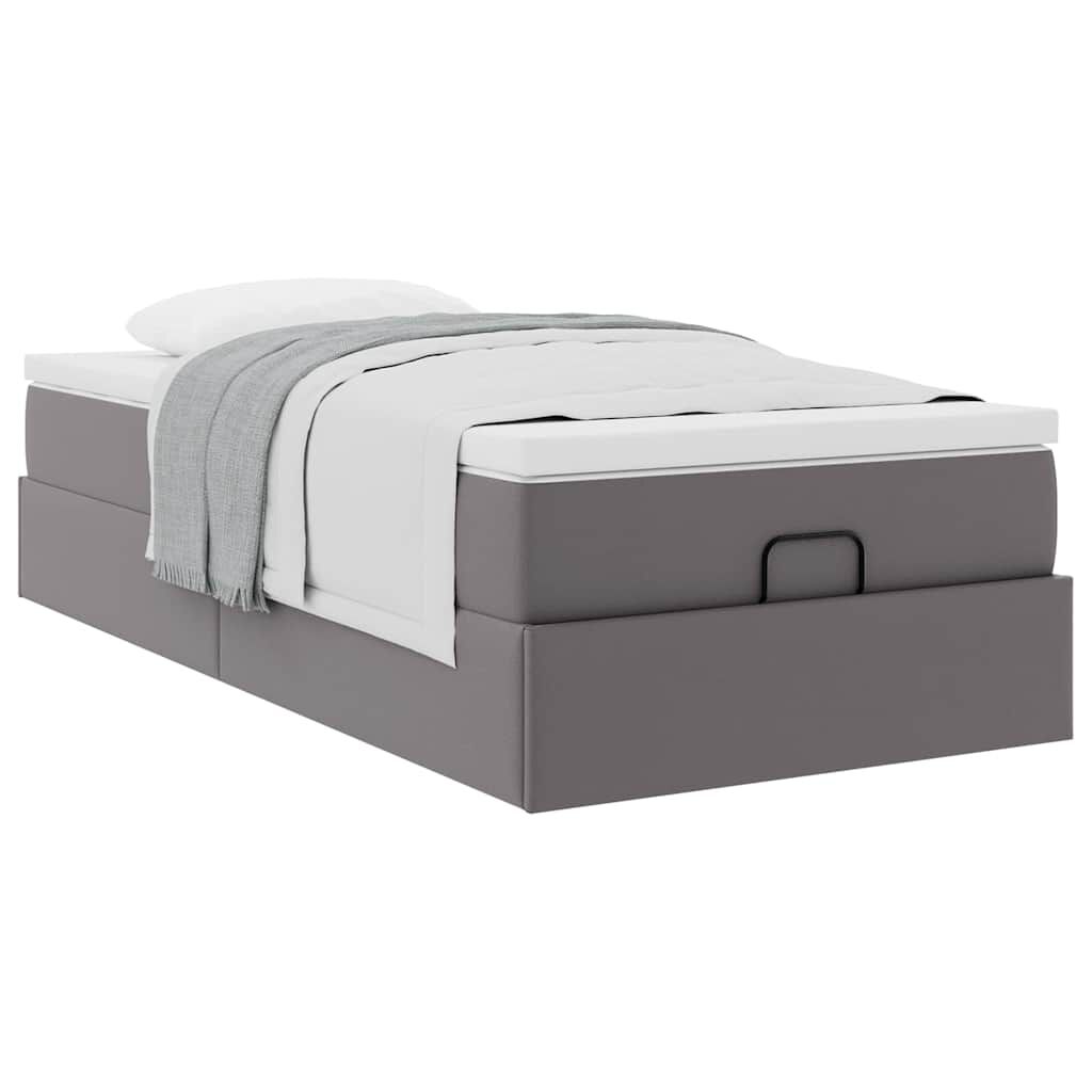 vidaXL Οθωμανικό κρεβάτι με στρώμα Γκρι 90x200cm Faux Leather