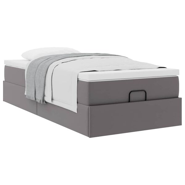 vidaXL Οθωμανικό κρεβάτι με στρώμα Γκρι 90x200cm Faux Leather