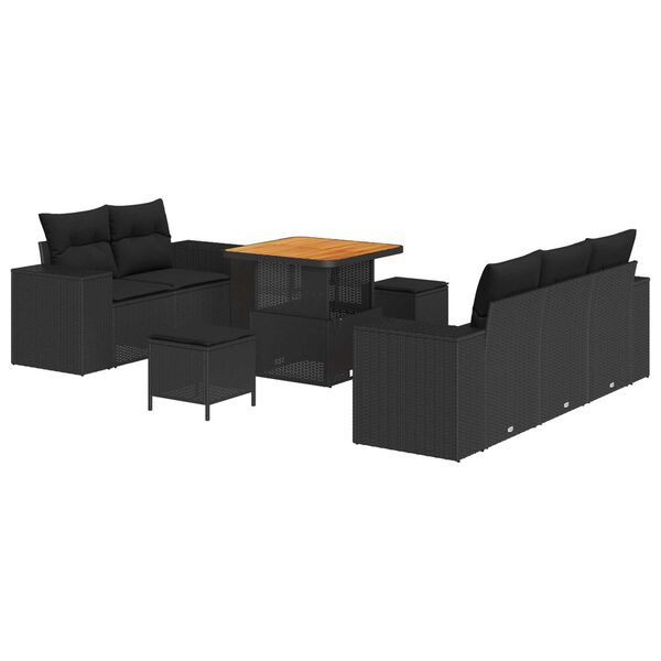 vidaXL Σετ Καναπέ Κήπου με μαξιλάρι 8 pcs Μαύρο 80 x 80 x 71 cm