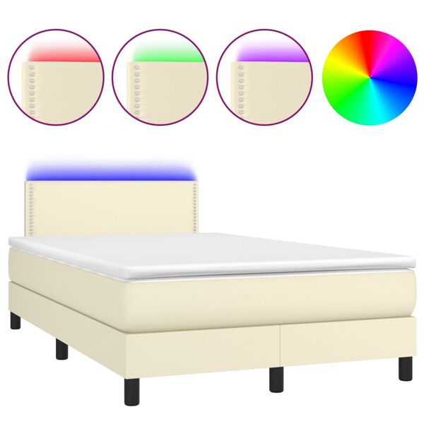 vidaXL Κρεβάτι Boxspring με Στρώμα & LED Κρεμ 120x200 εκ. Συνθ. Δέρμα
