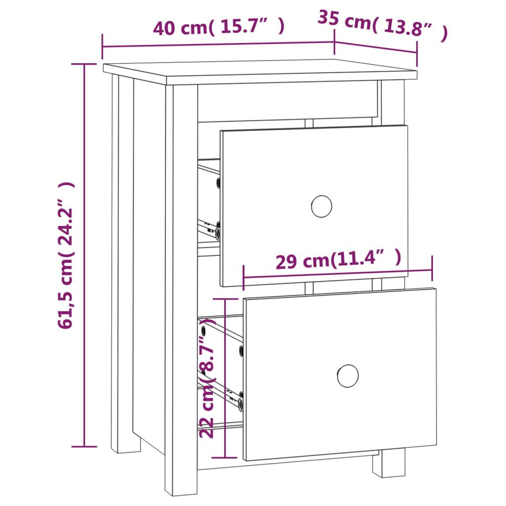 vidaXL Κομοδίνο Μαύρο 40 x 35 x 61,5 εκ. από Μασίφ Ξύλο Πεύκου