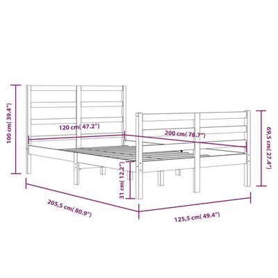 vidaXL Πλαίσιο Κρεβατιού Γκρι 120 x 200 εκ. από Μασίφ Ξύλο Πεύκου