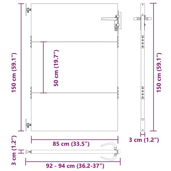 vidaXL Πύλη Κήπου Μαύρο 105 x 150 cm Ατσάλι με Επικάλυψη Πούδρας