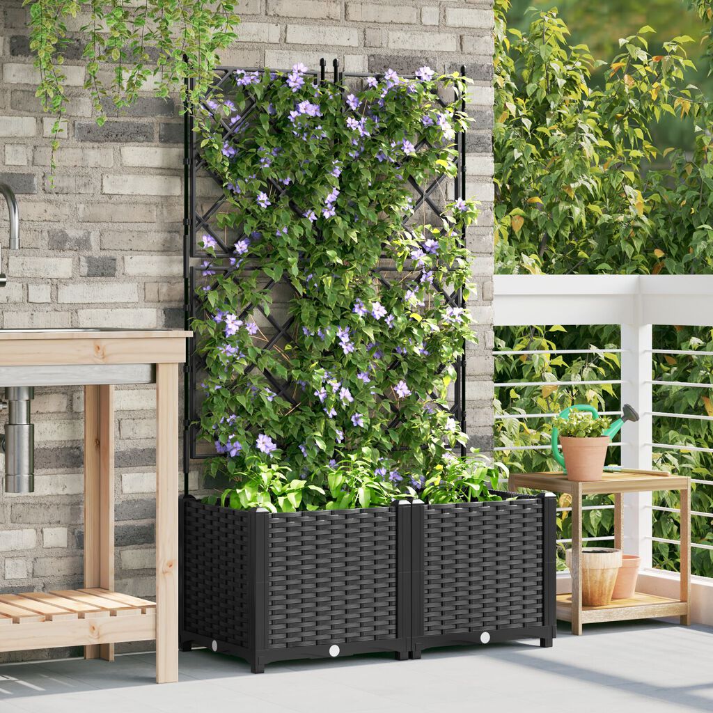 vidaXL Γλάστρα Κήπου με Πλέγμα 2 τεμ Μαύρη 80x40x143 εκ.