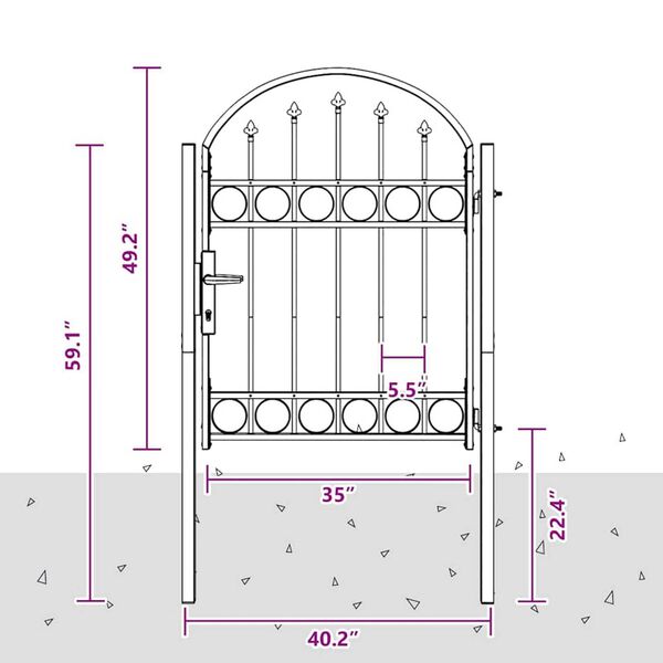 vidaXL Πύλη Φράχτη Γκρι 100 x 125 cm Ατσάλι με Επικάλυψη Πούδρας