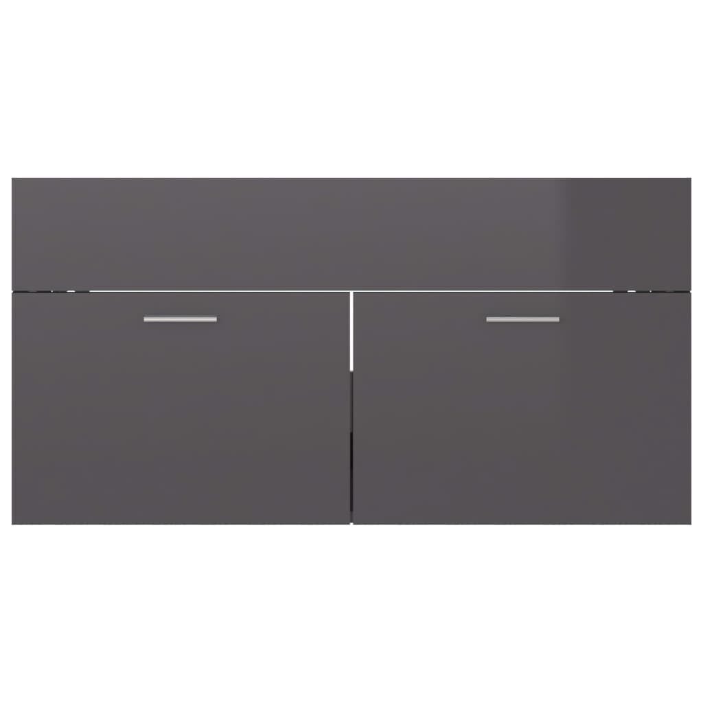 vidaXL Ντουλάπι Νιπτήρα Γυαλιστερό Γκρι 90x38,5x46 εκ. από Επεξ. Ξύλο