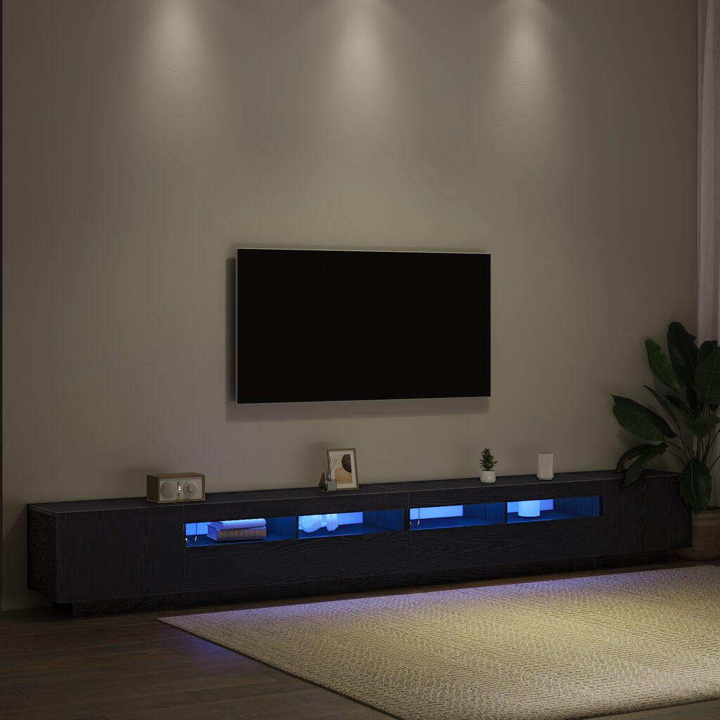vidaXL Ντουλάπι τηλεόρασης με LED φώτα Μαύρο Δρυς 300x35x40 εκ. Κατασκευασμένο από Ξύλο