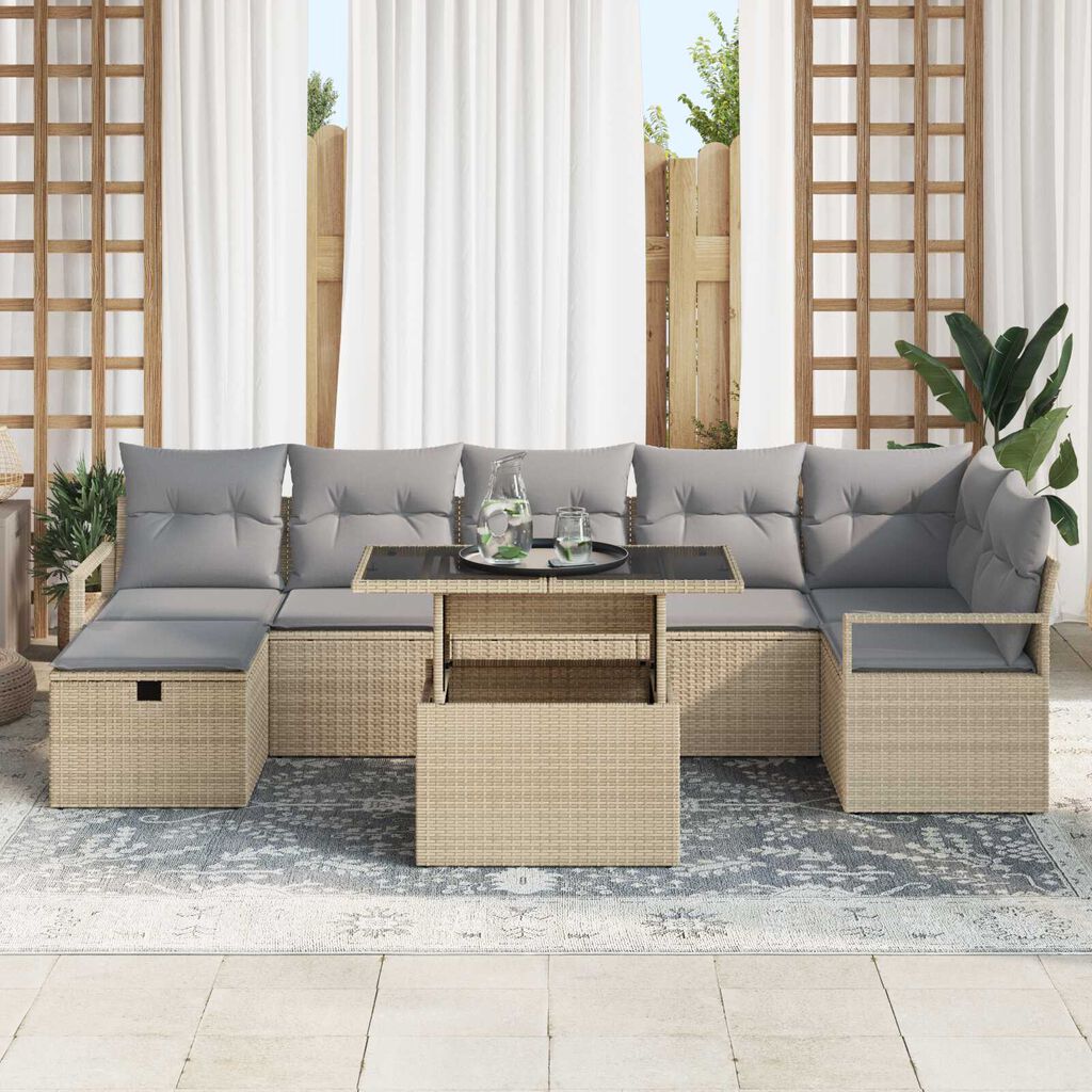 vidaXL Σετ Καναπέ Κήπου με μαξιλάρι 8 pcs Μπεζ Πολυ ράταν