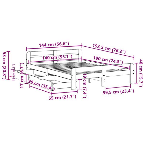 vidaXL Σκελετός Κρεβ. Χωρίς Στρώμα Λευκό 140x190 εκ Μασίφ Πεύκο