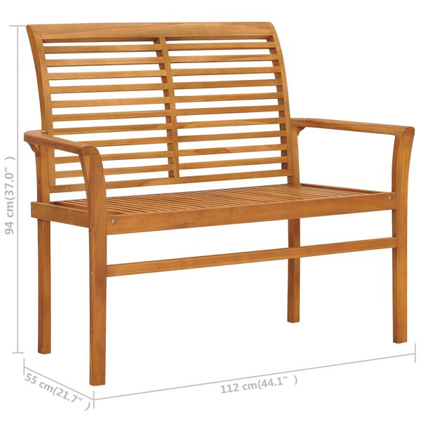 vidaXL Παγκάκι Κήπου 112 εκ. Μασίφ Ξύλο Teak με Λευκό Κρεμ Μαξιλάρι