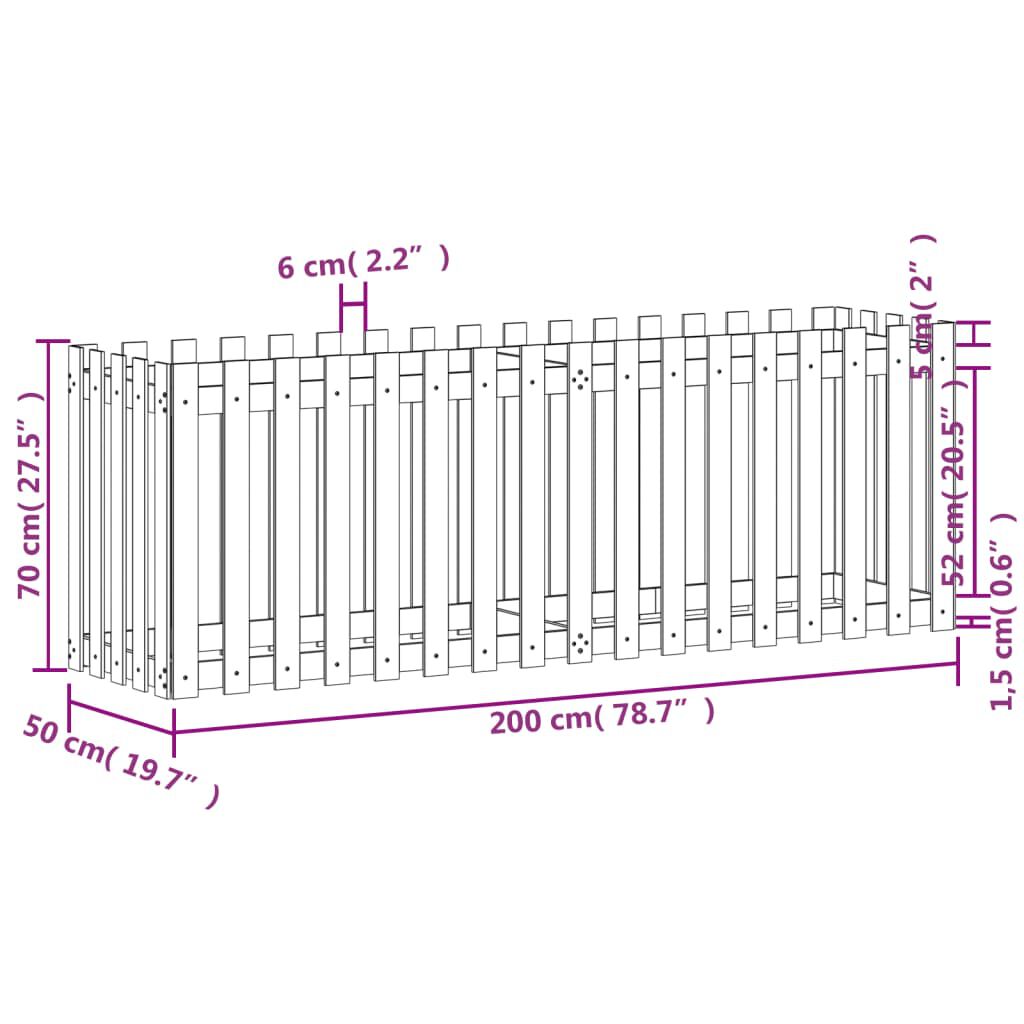 vidaXL Ζαρντινιέρα με Σχέδιο Φράχτη 200x50x70εκ. Εμποτισμ. Ξύλο Πεύκου