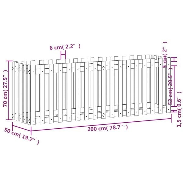 vidaXL Ζαρντινιέρα με Σχέδιο Φράχτη 200x50x70εκ. Εμποτισμ. Ξύλο Πεύκου
