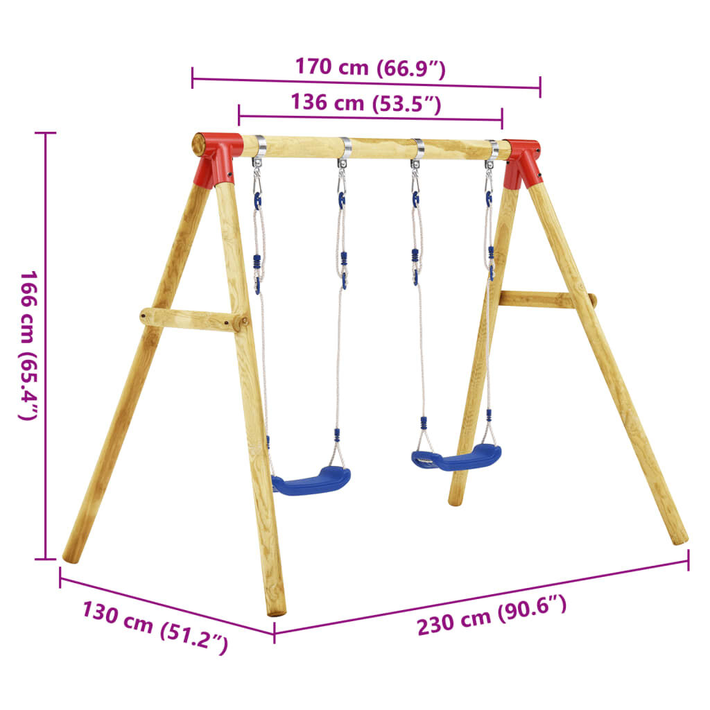 vidaXL Σετ Κούνιας Παιδικό 230 x 130 x 166 εκ. από Ξύλο Πεύκου