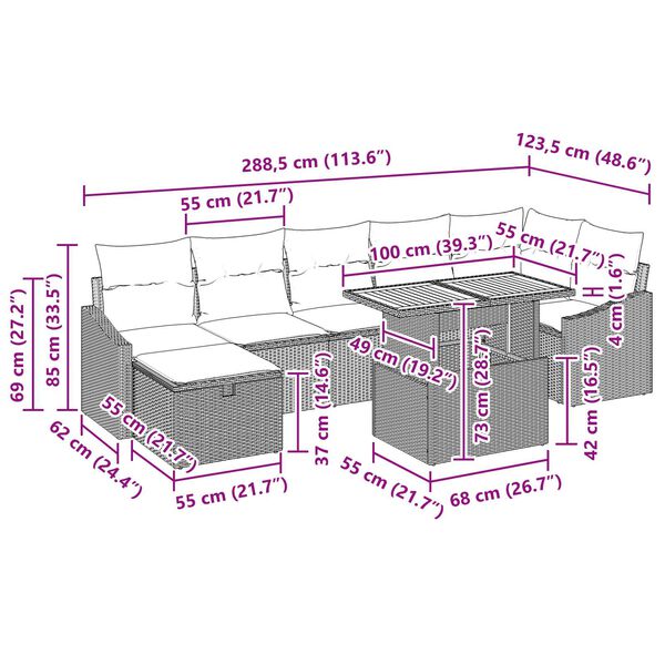 vidaXL Σετ Καναπέ Κήπου 8 pcs Γκρι συνθετικό ρατάν
