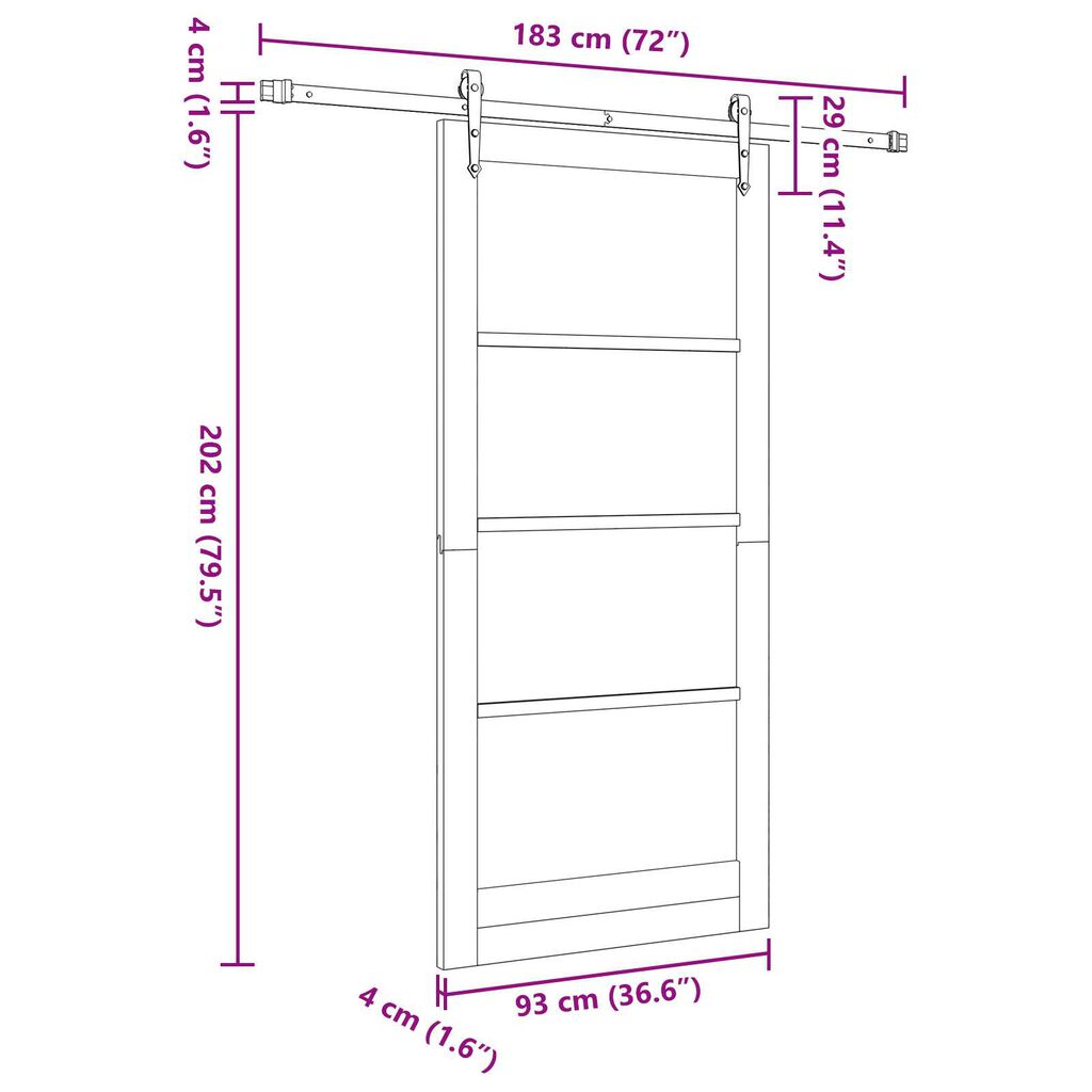 vidaXL Συρόμενη Πόρτα Φυσικό και μαύρο 93 x 202 cm