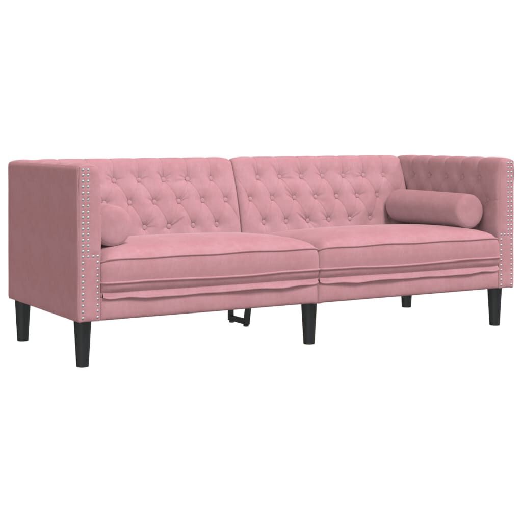 vidaXL Καναπές Διθέσιος Chesterfield με Στηρίγματα Ροζ Βελούδο