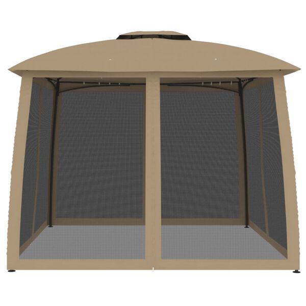 vidaXL Κιόσκι με Διπλούς Τοίχους/Δίχτυ Taupe 2,93x2,93 μ. από Ατσάλι