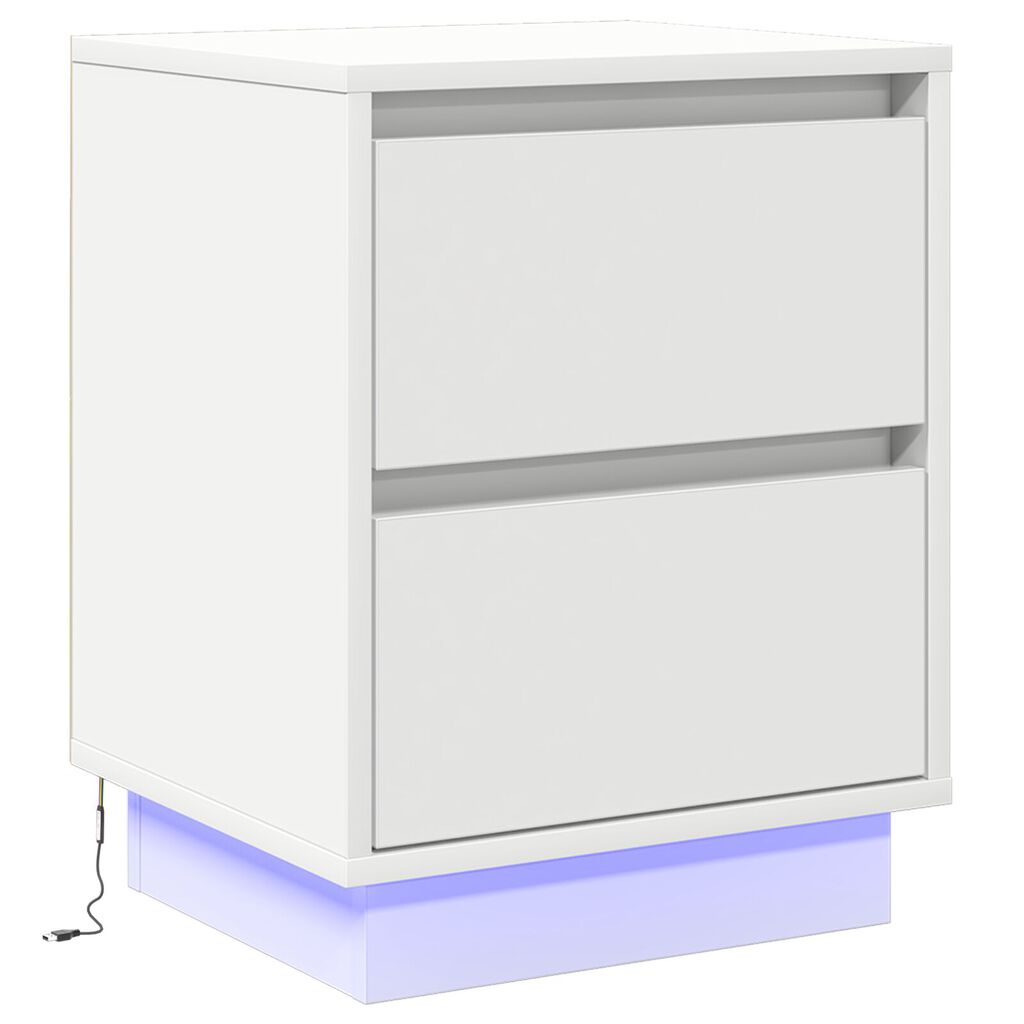 vidaXL Κομοδίνα με LED Φώτα 2 τεμ Λευκό 39x34.5x50 εκ.
