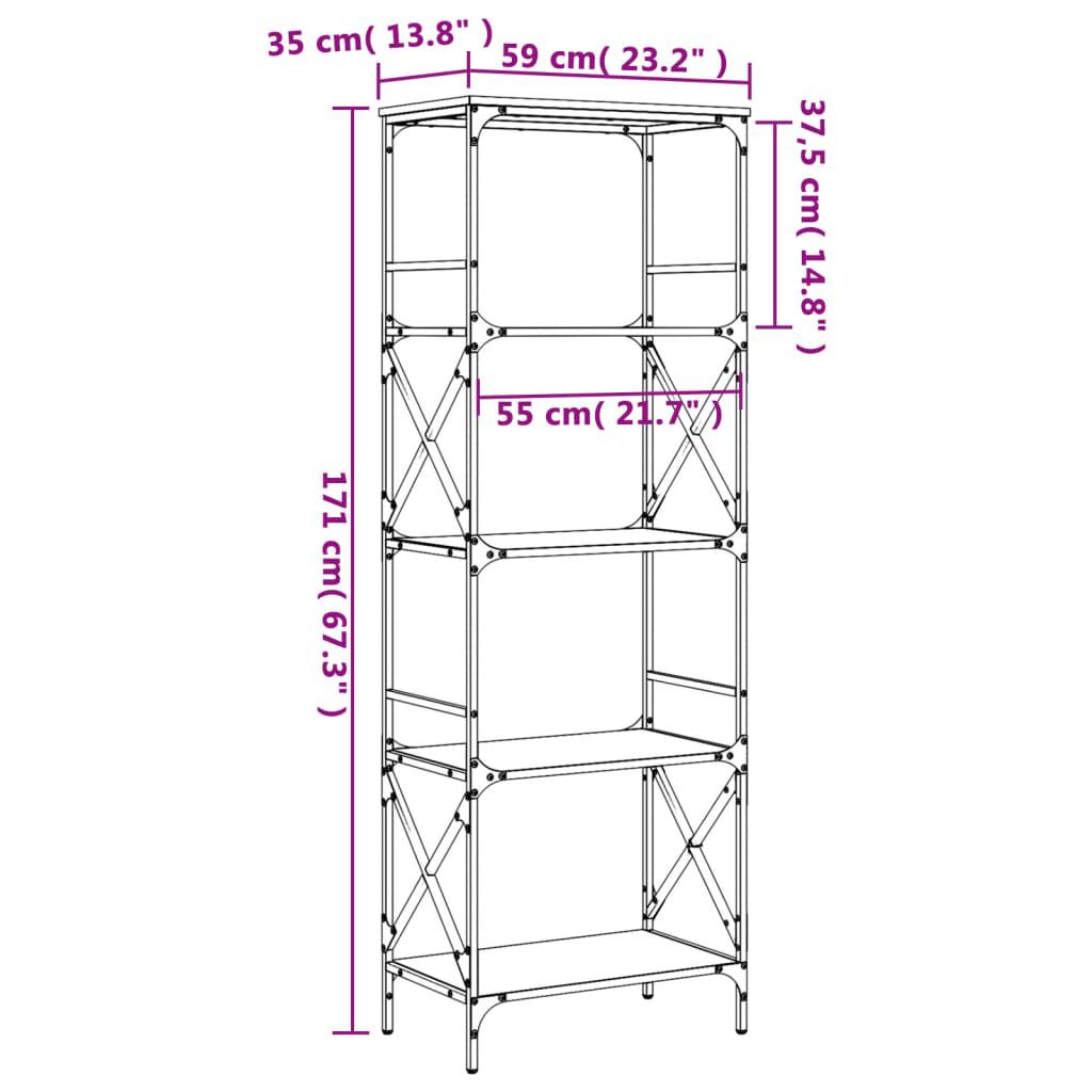 vidaXL Βιβλιοθήκη 5 Επιπέδων Μαύρη 59 x 35 x 171 εκ. από Επεξεργ. Ξύλο