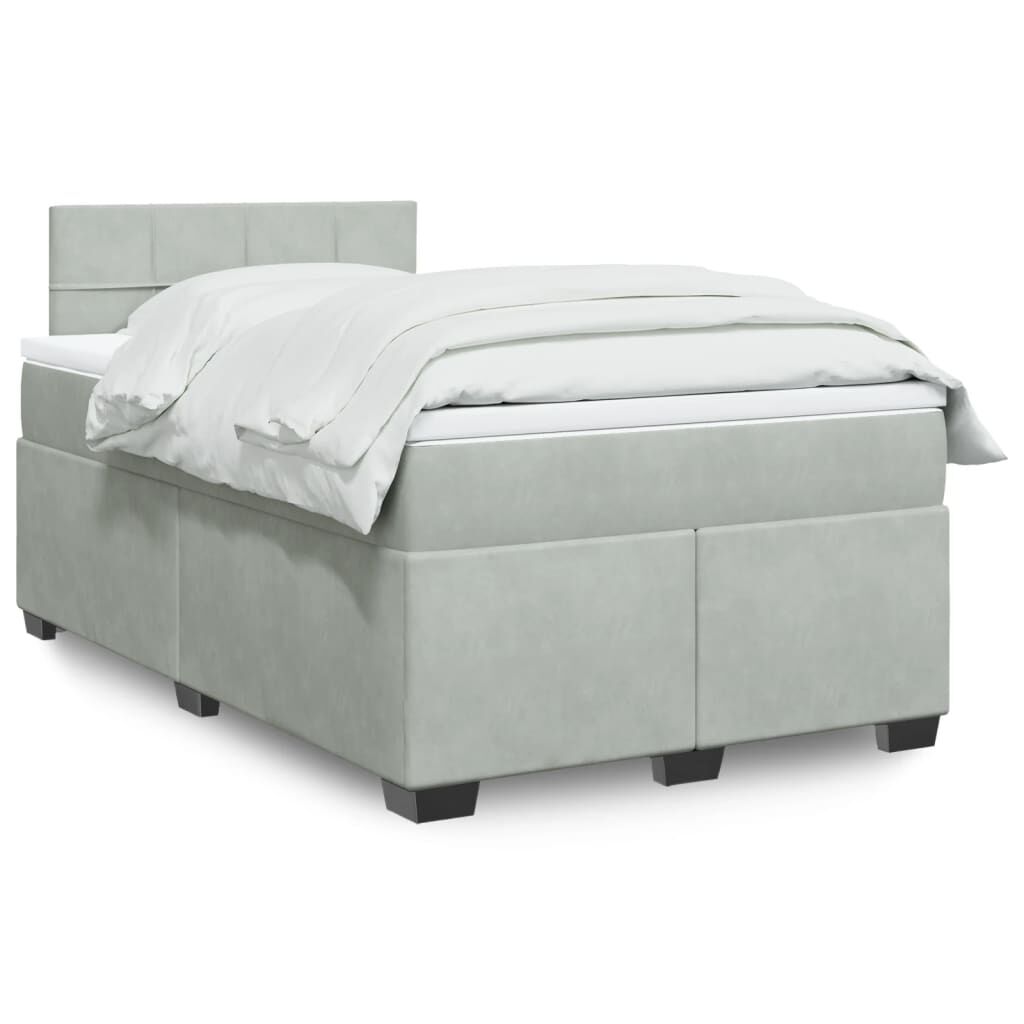 vidaXL Κρεβάτι Boxspring με Στρώμα Ανοιχτό Γκρι 120x200 εκ. Βελούδινο